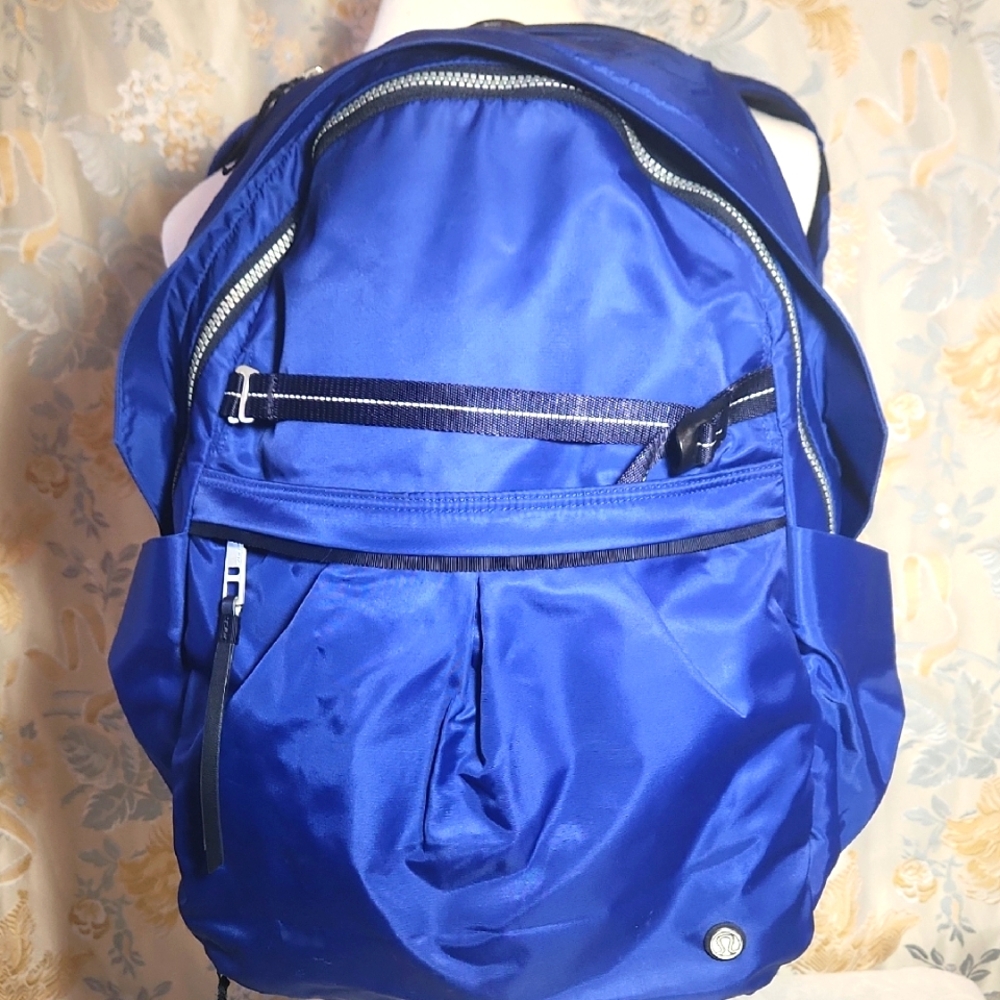 Lululemon Cobalt Blue Backpack/ Sport Bag W/ Black Trim And Silver Hardware